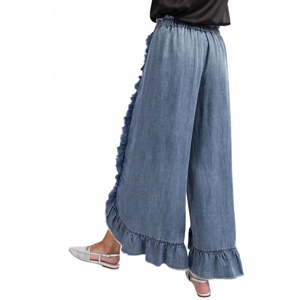 NEW EASEL plus size ruffle chambray pants in washed denim - Picture 5 of 5
